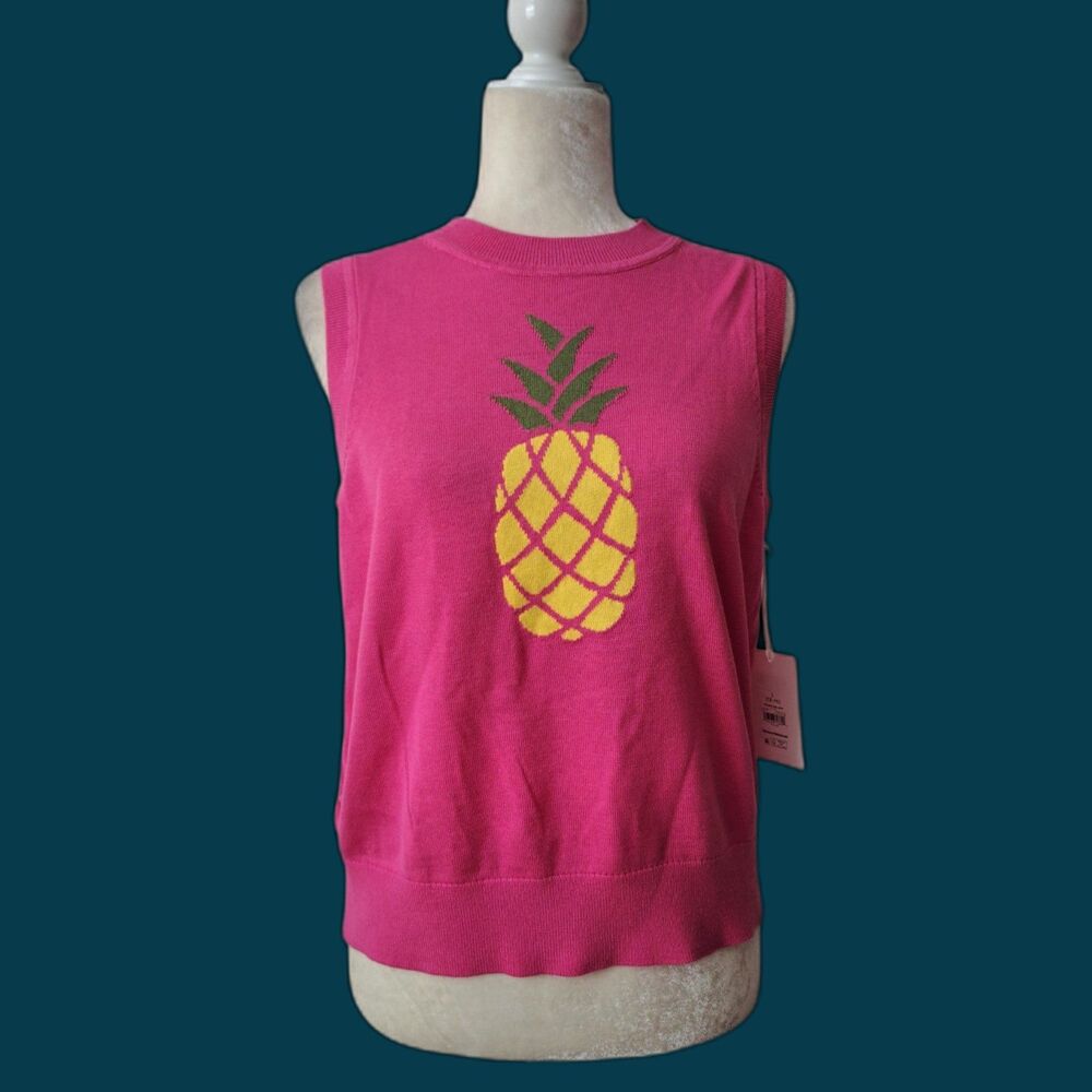 Free Assembly Women Pink Knit Sweater Vest Top Novelty Cotton Travel Tropical XL